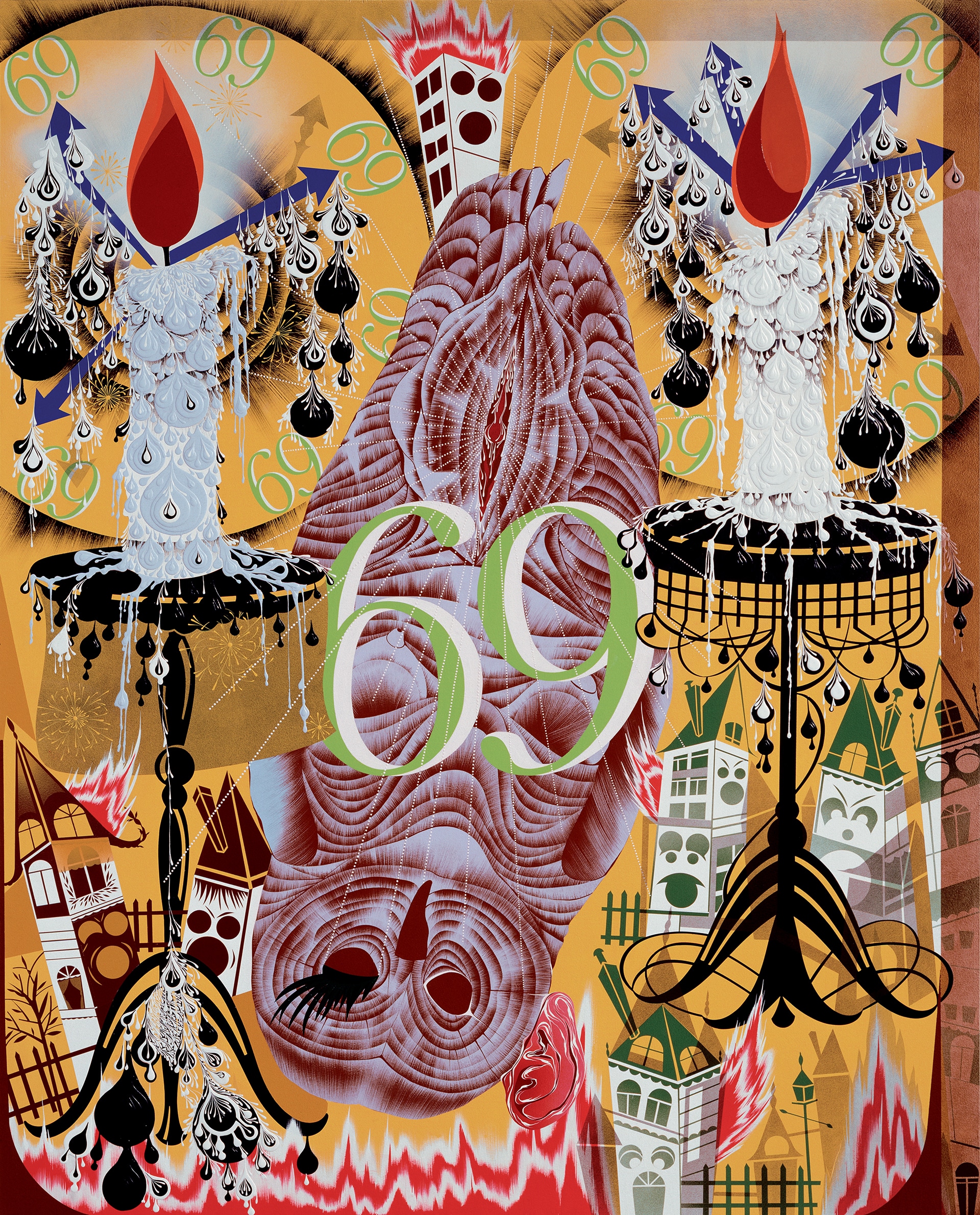 Transfigurative and Needy, 1991, acrylic and enamel on mahogany panel.