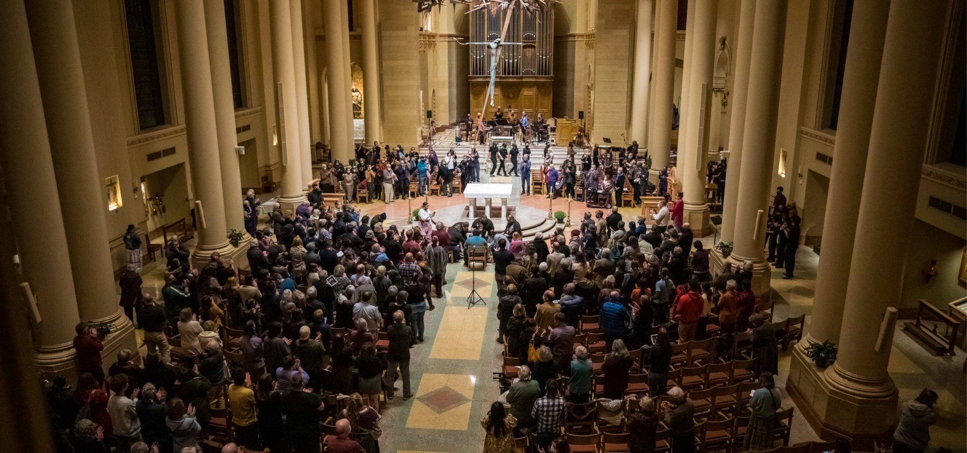 Raven Chacon's Voiceless Mass was performed at Present Music's annual Thanksgiving concert: Circle Unbroken, at the Cathedral of St. John the Evangelist in Milwaukee, WI, on November 21, 2021. Photo: Samer Ghani