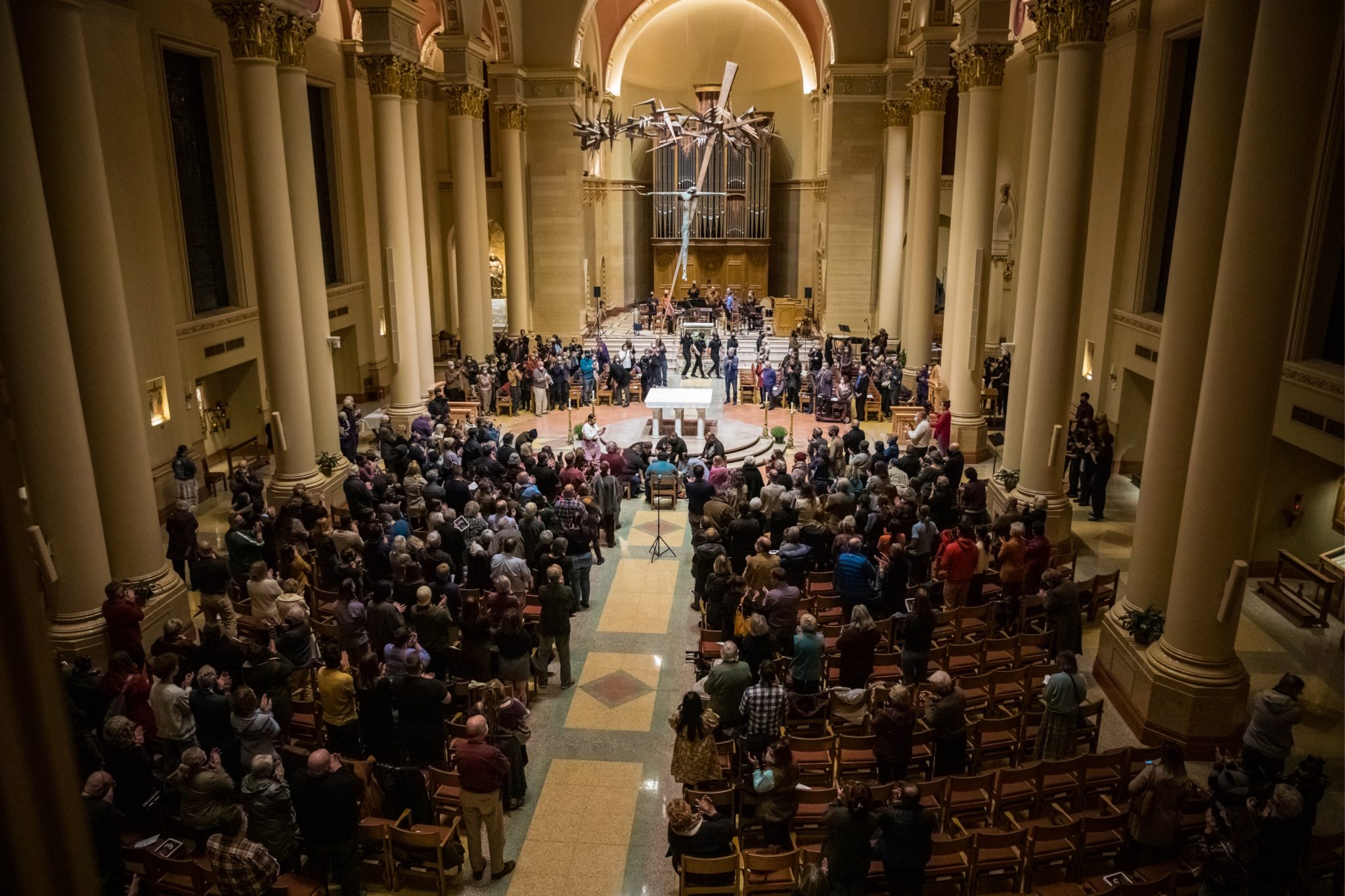 Raven Chacon's Voiceless Mass was performed at Present Music's annual Thanksgiving concert: Circle Unbroken, at the Cathedral of St. John the Evangelist in Milwaukee, WI, on November 21, 2021. Photo: Samer Ghani