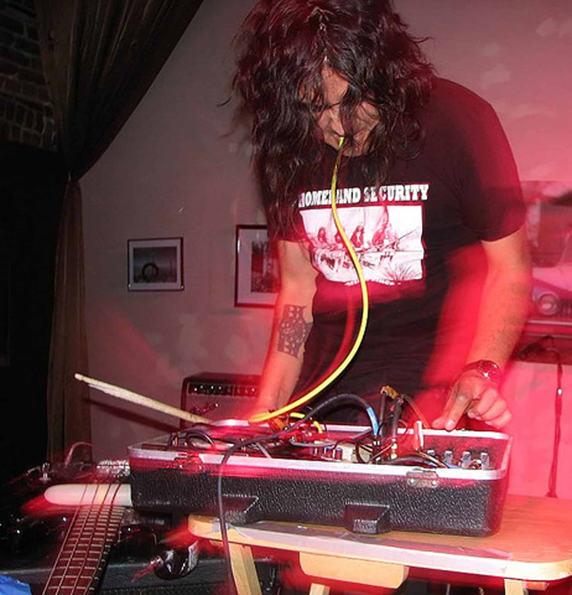 Raven Chacon performing in a basement in Albuquerque, 2008. Photo: Jamie Drummond