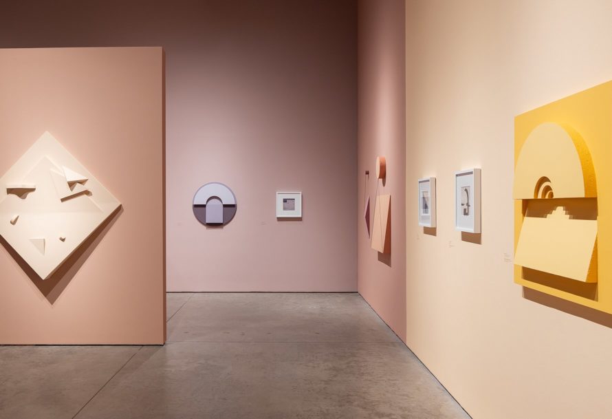 Image of an art installation on a gallery's walls.